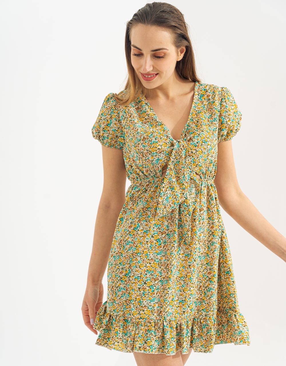 Εικόνα από Mini floral φόρεμα με βολάν Πράσινο