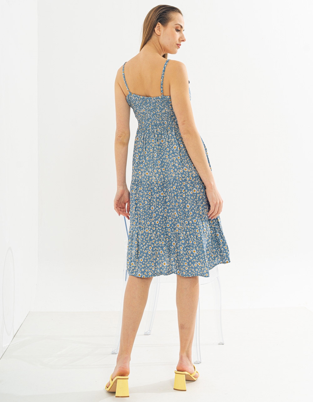 Εικόνα από Κρουαζέ φόρεμα midi floral Μπλε