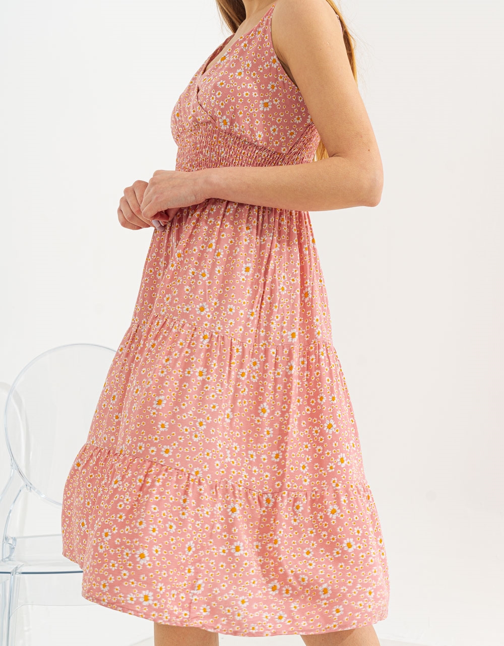 Εικόνα από Κρουαζέ φόρεμα midi floral Ροζ