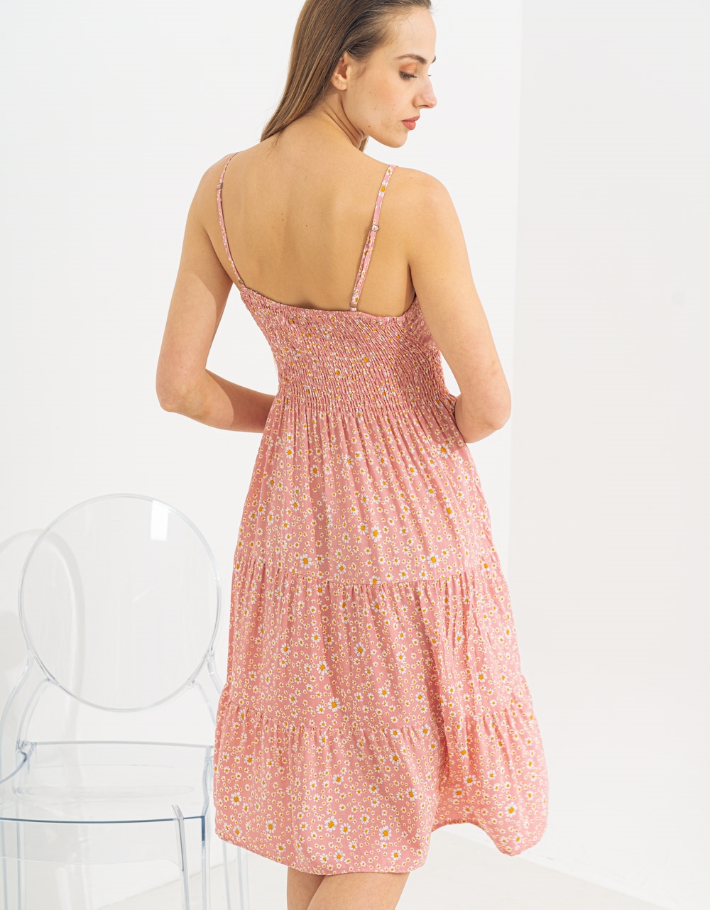 Εικόνα από Κρουαζέ φόρεμα midi floral Ροζ