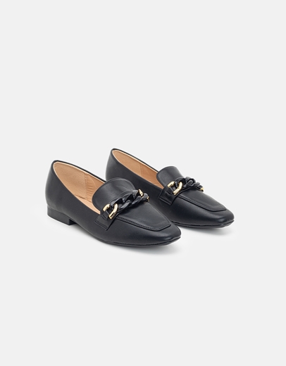 Εικόνα της Loafers με διακοσμητική αλυσίδα σε διχρωμία Μαύρο