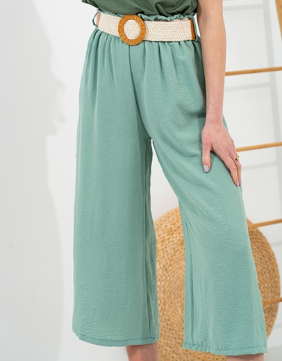 Εικόνα της Παντελόνα ζιπ κιλότ με ζώνη Πράσινο