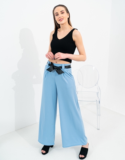 Εικόνα της Wide leg παντελόνα με ζώνη Μπλε