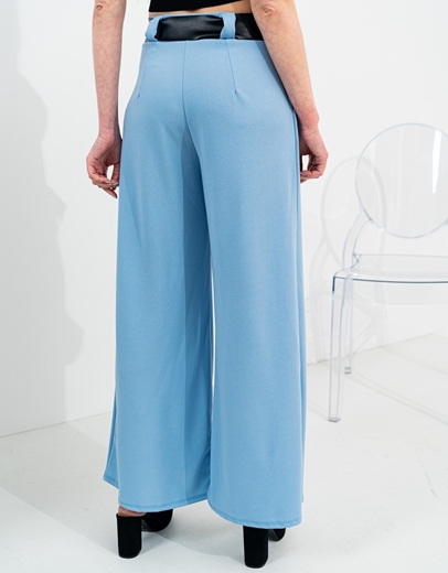 Εικόνα της Wide leg παντελόνα με ζώνη Μπλε