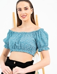 Εικόνα από Floral crop top με λάστιχο στους ώμους και στη μέση Μπλε