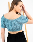 Εικόνα από Floral crop top με λάστιχο στους ώμους και στη μέση Μπλε