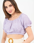 Εικόνα από Floral crop top με λάστιχο στους ώμους και στη μέση Μωβ