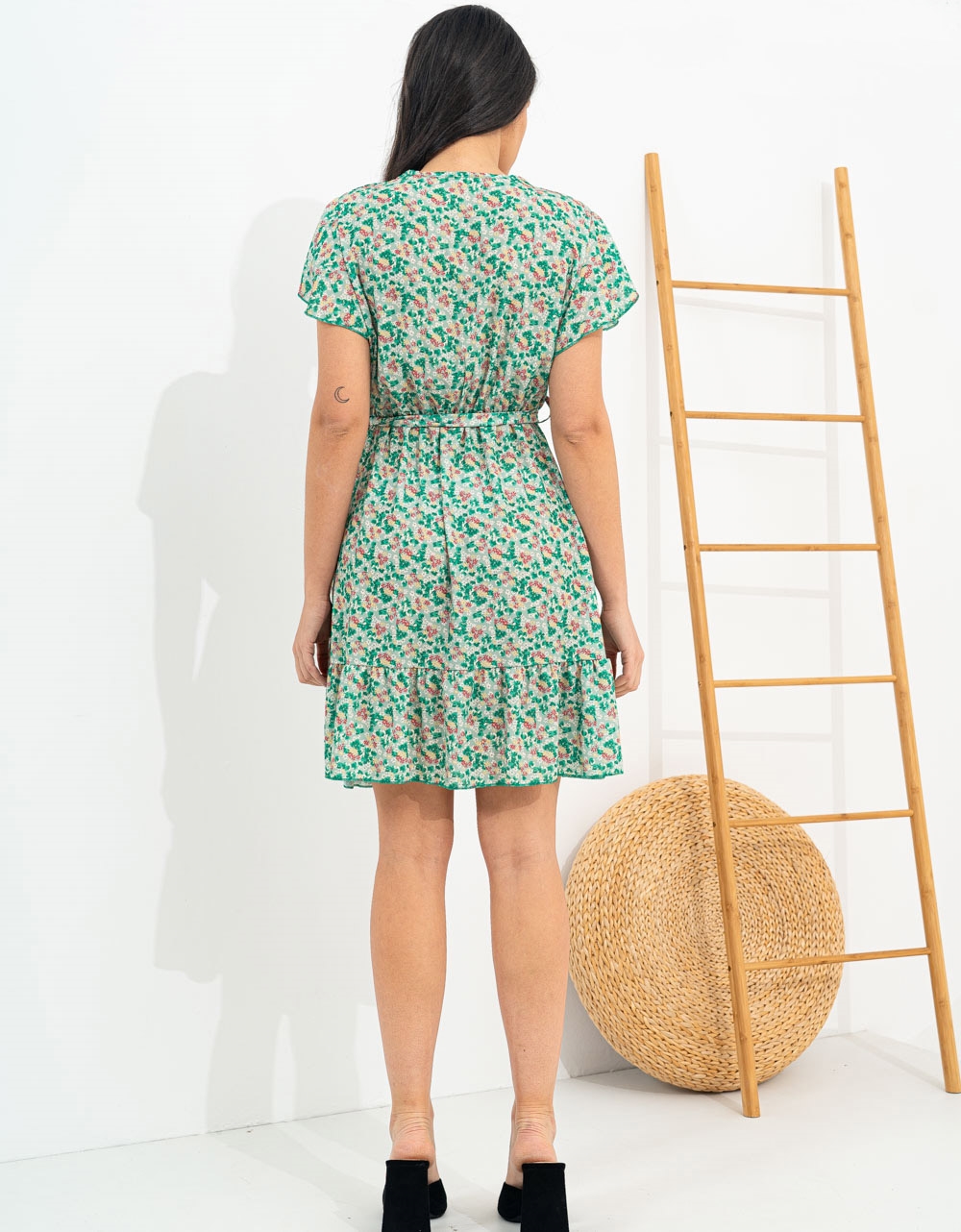 Εικόνα από Κρουαζέ φόρεμα mini floral Πράσινο