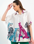 Εικόνα από Σατέν πουκαμίσα με animal print στοιχεία Λευκό