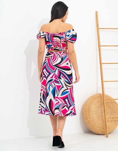 Εικόνα της Εμπριμέ σετ midi φούστα και crop top Ροζ