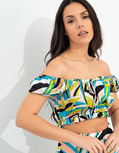 Εικόνα της Εμπριμέ σετ midi φούστα και crop top Πράσινο