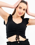 Εικόνα από Crop top με σούρα στο στήθος και βολάν Μαύρο