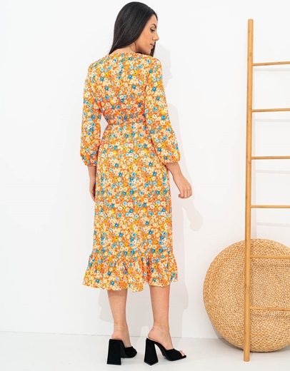 Εικόνα της Midi floral φόρεμα με σκίσιμο Πορτοκαλί