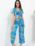 Εικόνα από Boho σετ crop top & παντελόνα με λαχούρια Μπλε