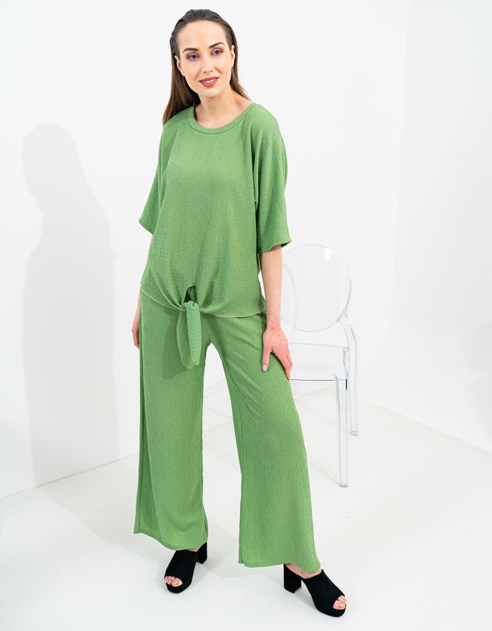 Εικόνα από Σετ παντελόνα και μπλούζα με δέσιμο Πράσινο