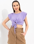 Εικόνα από Crop top με βάτες και δέσιμο στη μέση Μωβ