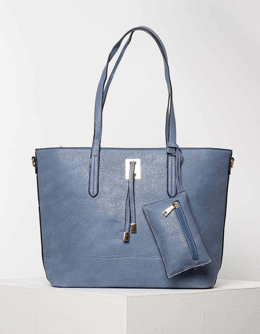 Εικόνα από Γυναικεία τσάντα χειρός με εξωτερικό πορτοφόλι Μπλε
