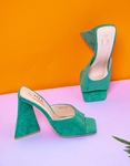 Εικόνα από Γυναικεία mules suede με τακούνι καμπάνα Πράσινο