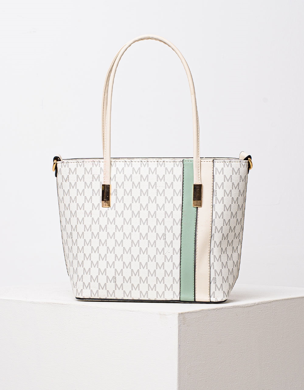 Εικόνα από Γυναικεία τσάντα χειρός με διακοσμητικά χρώματα Λευκό