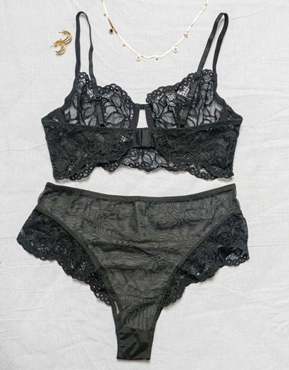 Εικόνα της Σετ εσώρουχα με δίχτυ και δαντέλα Μαύρο