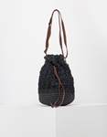 Εικόνα από Γυναικεία τσάντα ψάθινη σε σχήμα πουγκί Μαύρο