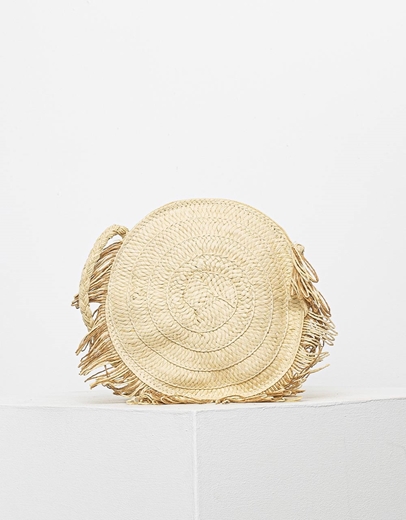 Εικόνα της Ψάθινο τσαντάκι στρογγυλό με κρόσσια Μπεζ