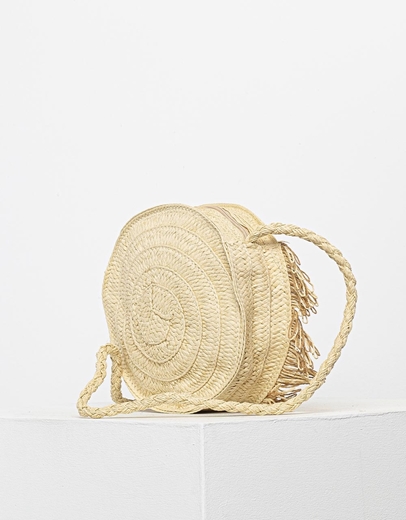 Εικόνα της Ψάθινο τσαντάκι στρογγυλό με κρόσσια Μπεζ