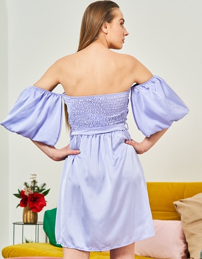 Εικόνα της Μονόχρωμο μίνι φόρεμα με puffy μανίκια Μωβ