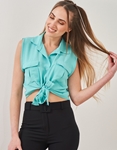 Εικόνα από Μονόχρωμο crop top αμάνικο Τιρκουάζ