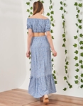 Εικόνα από Floral σετ maxi φούστα και off shoulder crop top Μπλε