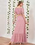 Εικόνα από Floral σετ maxi φούστα και off shoulder crop top Ροζ