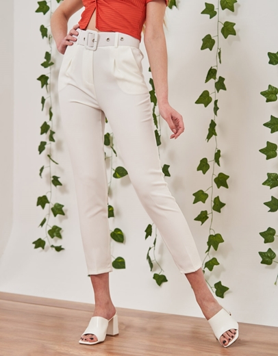 Εικόνα της Παντελόνι ψηλόμεσο με ζώνη Λευκό