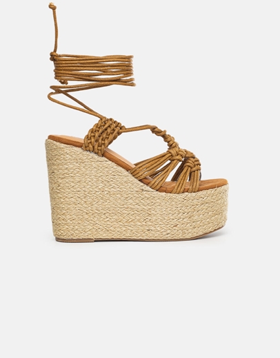 Εικόνα της Πλατφόρμες εσπαντρίγιες με πλεκτά λουριά Κάμελ