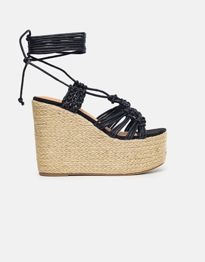 Εικόνα της Πλατφόρμες εσπαντρίγιες με πλεκτά λουριά Μαύρο