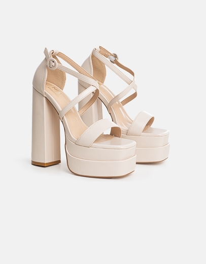 Εικόνα της Πέδιλα με χιαστί λουριά και διπλή φιάπα Μπεζ