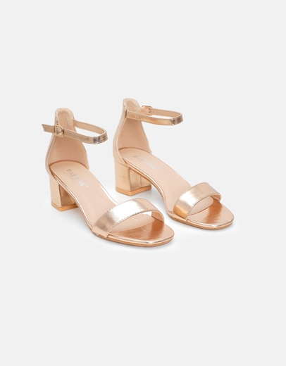 Εικόνα της Γυναικεία πέδιλα με χαμηλό τετράγωνο τακούνι Σαμπανί