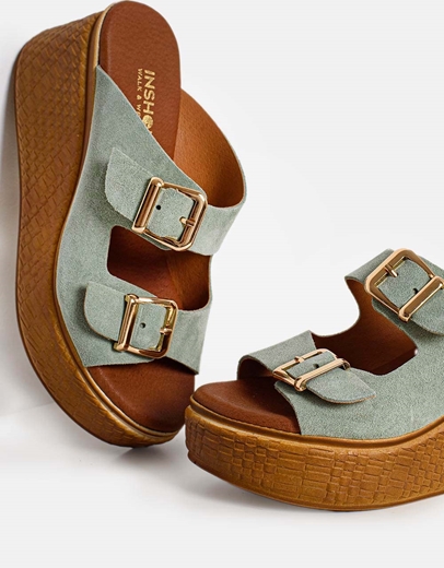 Εικόνα της Πλατφόρμες δερμάτινες Ελληνικής κατασκευής με χρυσές λεπτομέρειες Βεραμάν