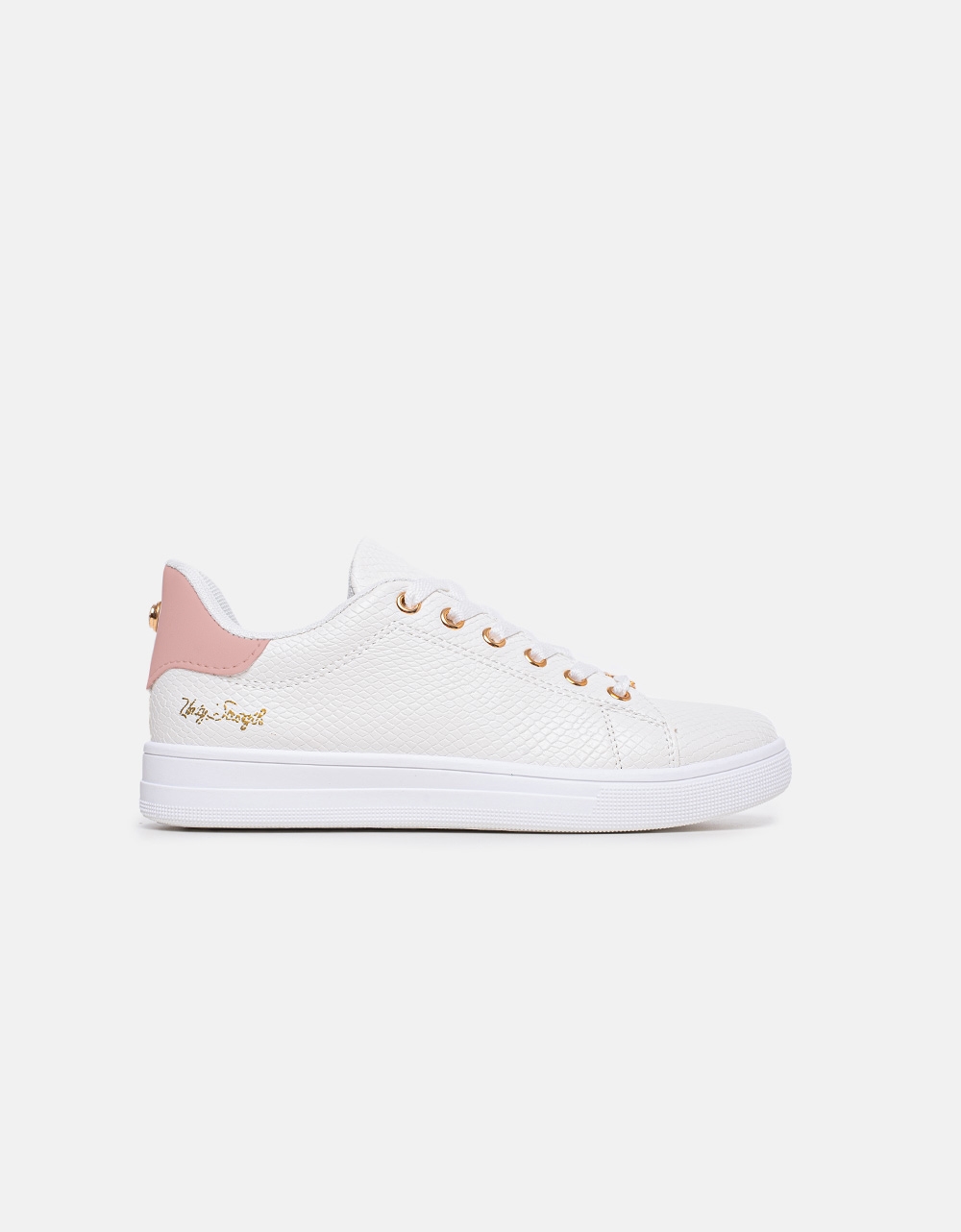 Εικόνα από Γυναικεία basic sneakers με μεταλλικές λεπτομέρειες Λευκό/Ροζ