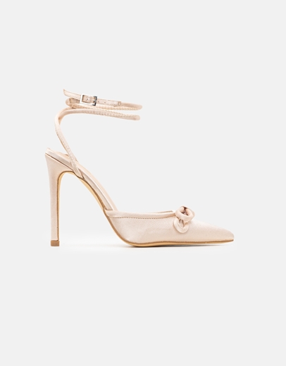 Εικόνα της Γυναικείες open heel σατέν γόβες Μπεζ