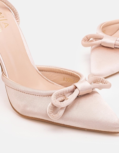 Εικόνα της Γυναικείες open heel σατέν γόβες Μπεζ