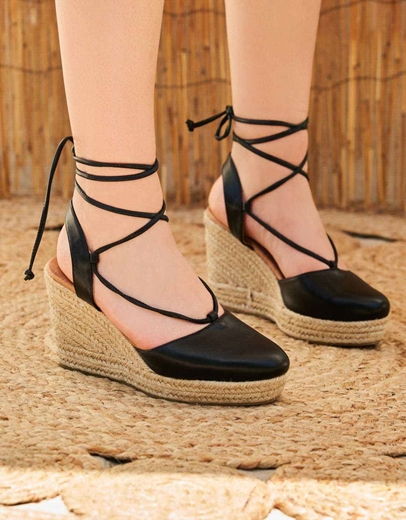 Εικόνα της Εσπαντρίγιες με δέσιμο lace up Μαύρο