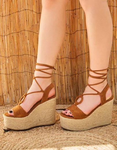 Εικόνα της Πλτφόρμες εσπαντρίγιες lace up Κάμελ