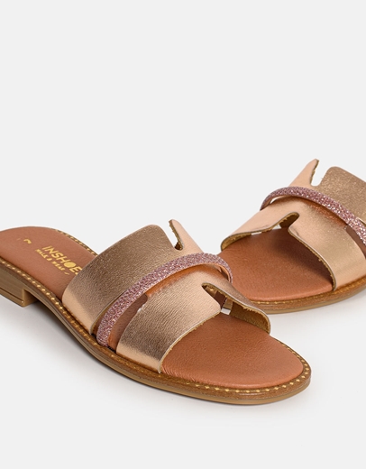 Εικόνα της Δερμάτινα σανδάλια Ελληνικής κατασκευής διακοσμημένα με strass Χαλκός