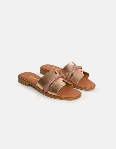 Εικόνα της Δερμάτινα σανδάλια Ελληνικής κατασκευής διακοσμημένα με strass Χαλκός