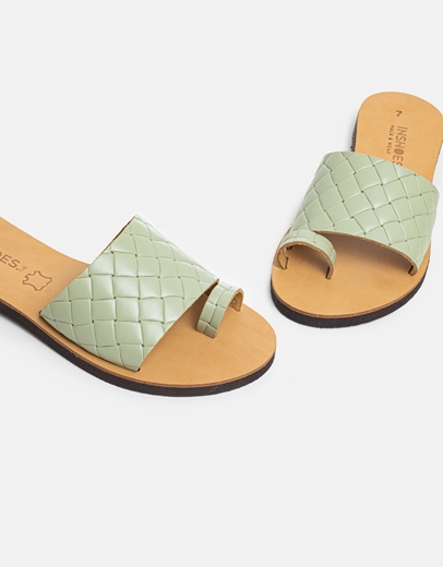 Εικόνα της Σανδάλια δερμάτινα με πλεκτό σχέδιο Πράσινο