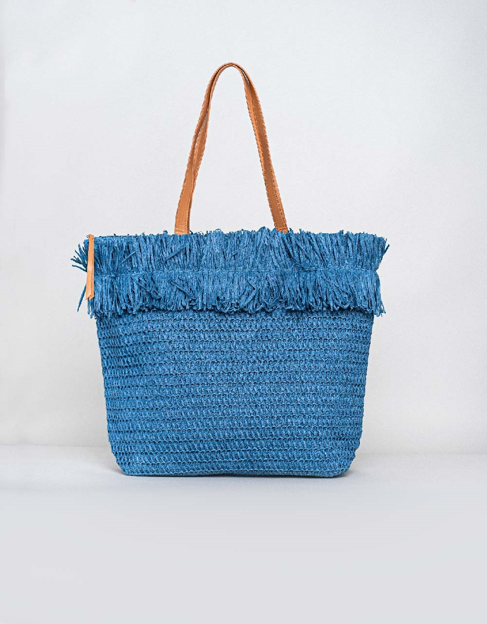 Εικόνα από Γυναικεία τσάντα χείρος ψάθινη με κρόσια Μπλε