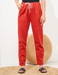 Εικόνα από Βαμβακερό μονόχρωμο παντελόνι με λάστιχο Κόκκινο