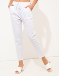 Εικόνα από Βαμβακερό μονόχρωμο παντελόνι με λάστιχο Λευκό