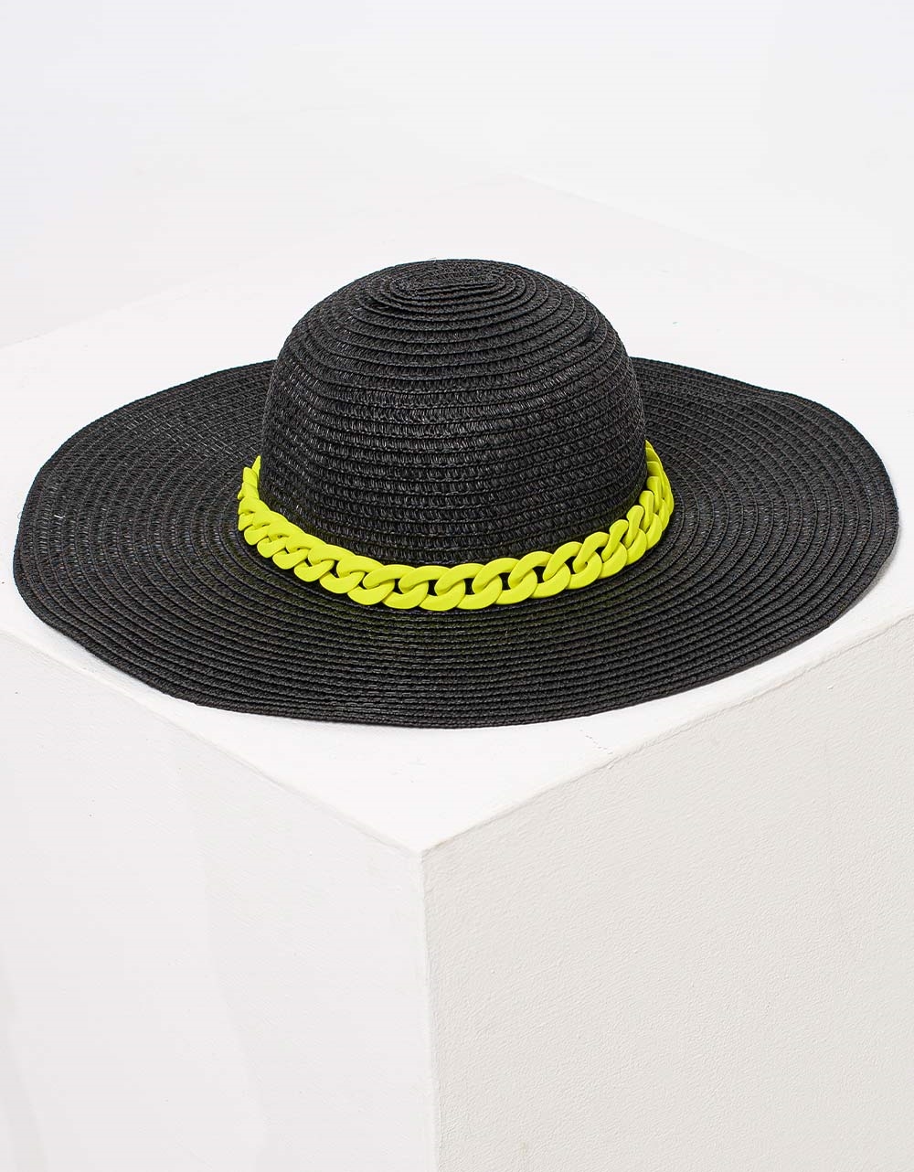 Εικόνα από Γυναικείo καπέλo ψαθινό με χρωματιστή λεπτομέρεια Μαύρο