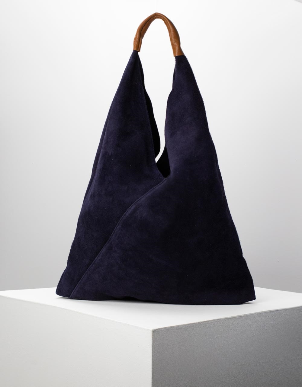Εικόνα από Γυναικεία τσάντα ώμου από γνήσιο δέρμα με διχρωμία Navy